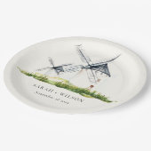 Niedliches Rustikales Windmühle-Thema Hochzeit Pappteller (Schrägansicht)