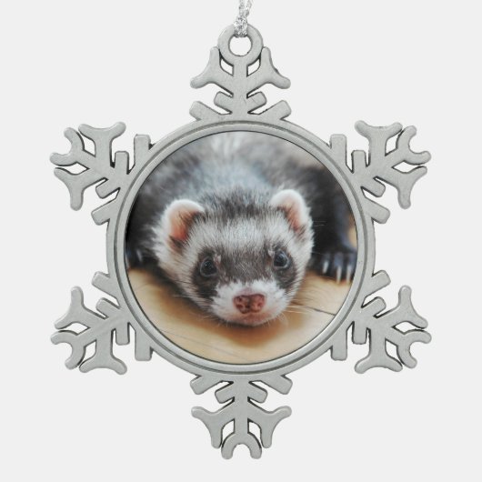 Niedliches Sable Ferret Schneeflocken Zinn-Ornament (Vorderseite)