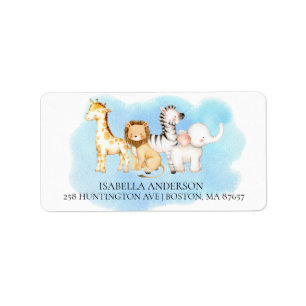 Niedliches Safari Animals Babydusche Adressaufkleber