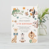 Niedliches Safari Party Tiere Kindergeburtstag Ein Einladung (Stehend Vorderseite)