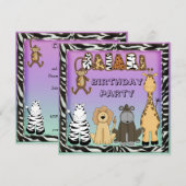 Niedliches Safari-Tierechic-Geburtstags-Party Einladung (Vorne/Hinten)