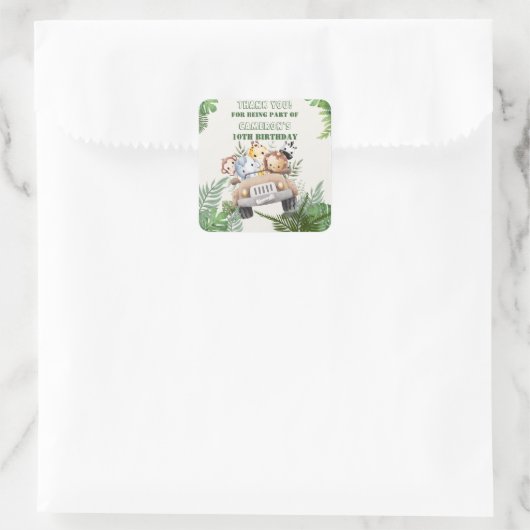 Niedliches Safari Wild Jungle Animal Gastgeschenk Quadratischer Aufkleber (Tasche)