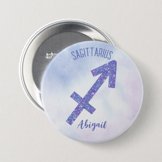 Niedliches Sagittarius Astrologie Zeichen Lila Button (Vorne & Hinten)