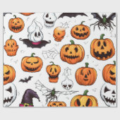 Niedliches saisonales Orange Lila Fall Pumpween Geschenkpapier (Flach)