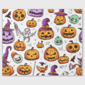 Niedliches saisonales Orange Lila Fall Pumpween Geschenkpapier (Flach)