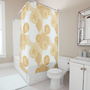 Niedliches Sand-Dollar-Küstenprint Beige Weißes Mu Duschvorhang