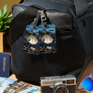 Niedliches Sanderling genießt Meeresfrüchte Essen Gepäckanhänger