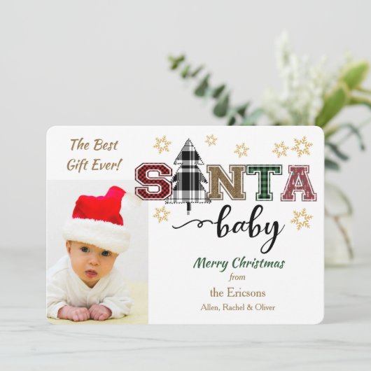 Niedliches Santa Baby Foto Ankündigung Weihnachten (Stehend Vorderseite)