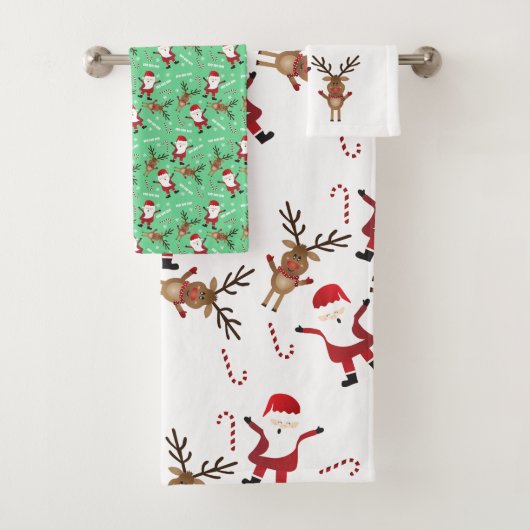 Niedliches Santa Claus Reindeer Candy Canes-Muster Badhandtuch Set (Insitu)