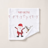 Niedliches Santa Claus Reindeer Candy Canes-Muster Badhandtuch Set (Waschlappen)
