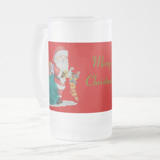 niedliches Santa-Design, das sich auf Weihnachten Mattglas Bierglas (Vorderseite Links)