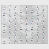 Niedliches Santa Gnome blaues Muster Funkelnd weiß Geschenkpapier (Flach)