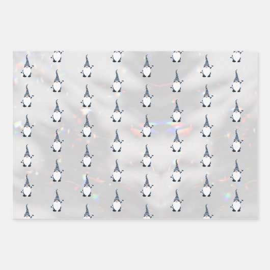 Niedliches Santa Gnome Muster Funkelnd Weißes Silb Geschenkpapier Set (Vorderseite 3)