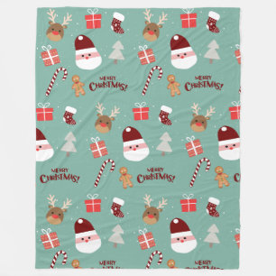 Niedliches Santa Reindeer Candy Cane Gingerbread M Fleecedecke