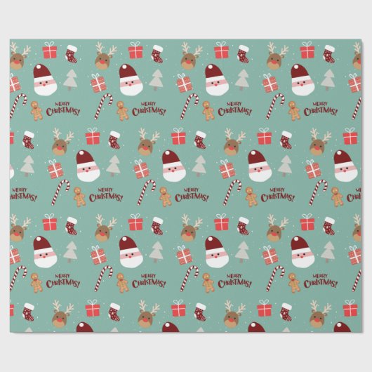 Niedliches Santa Reindeer Candy Cane Gingerbread M Geschenkpapier (Flach)