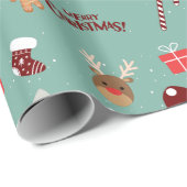 Niedliches Santa Reindeer Candy Cane Gingerbread M Geschenkpapier (Rolleneckpunkt)