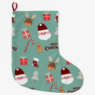 Niedliches Santa Reindeer Candy Cane Gingerbread M Großer Weihnachtsstrumpf