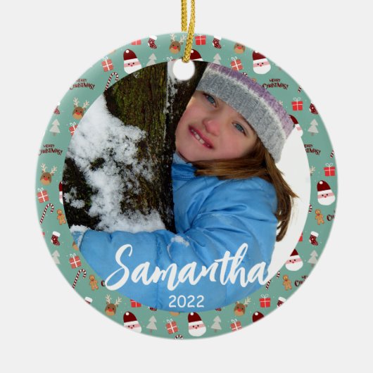 Niedliches Santa Reindeer Candy Cane Gingerbread M Keramik Ornament (Vorne)