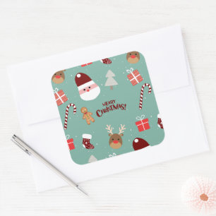 Niedliches Santa Reindeer Candy Cane Gingerbread M Quadratischer Aufkleber