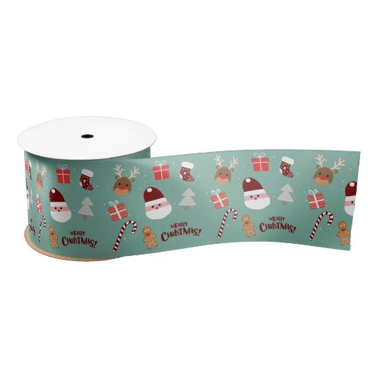 Niedliches Santa Reindeer Candy Cane Gingerbread M Satinband (Spule)