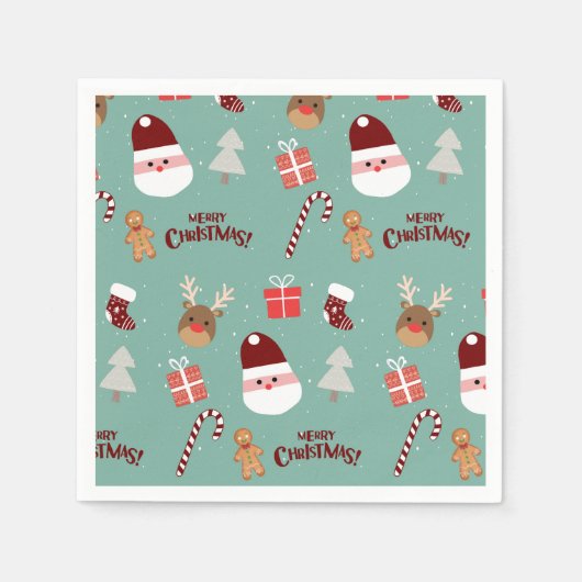 Niedliches Santa Reindeer Candy Cane Gingerbread M Serviette (Vorderseite)