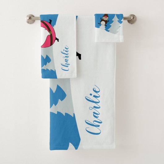 Niedliches Santa & Reindeer individuelle Name Hand Badhandtuch Set (Insitu)
