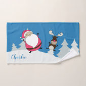 Niedliches Santa & Reindeer individuelle Name Hand Badhandtuch Set (Handtuch)
