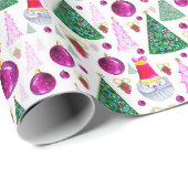 Niedliches Santa und Weihnachten Bäume Wasserfarbe Geschenkpapier (Rolleneckpunkt)