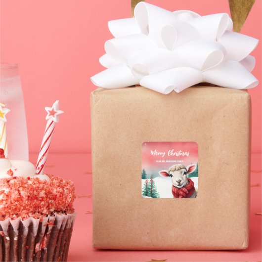 Niedliches Schaf-Lama Weihnachtskind im Party Quadratischer Aufkleber (Party)