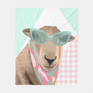 Niedliches Schaf mit Brille Fleecedecke