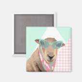 Niedliches Schaf mit Brille Magnet (Vorderseite/Rückseite)