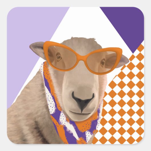 Niedliches Schaf mit Brille Quadratischer Aufkleber (Vorderseite)