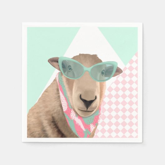 Niedliches Schaf mit Brille Serviette (Vorderseite)