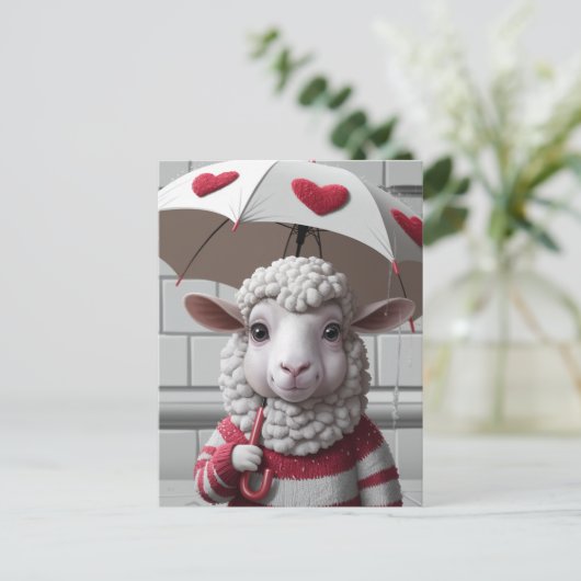 Niedliches Schaf mit Pullover und Schirm Postkarte (Stehend Vorderseite)