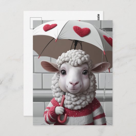 Niedliches Schaf mit Pullover und Schirm Postkarte (Vorne/Hinten)