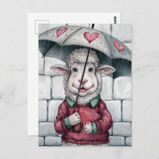Niedliches Schaf mit Schirm Postkarte (Vorne/Hinten)