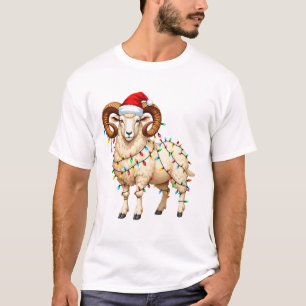 Niedliches Schaf mit Weihnachtsmannmütze zu Weihna T-Shirt