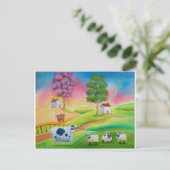 Niedliches Schaf schüchtert Volkskunst naiven Postkarte (Stehend Vorderseite)