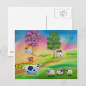 Niedliches Schaf schüchtert Volkskunst naiven Postkarte (Vorne/Hinten)