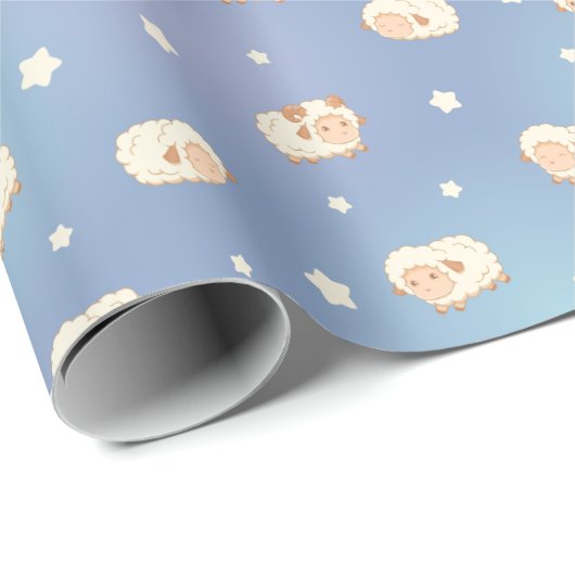 Niedliches Schafmuster auf blauem Muster Geschenkpapier (Rolleneckpunkt)