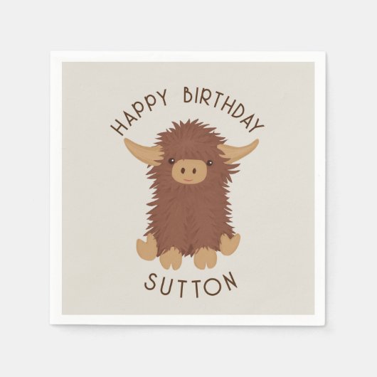 Niedliches, schaghaftes Modell der Highland-Kuh Serviette (Vorderseite)