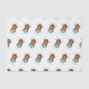 Niedliches, schagiges Hochland-Kuh-Osterkorb-Desig Seidenpapier