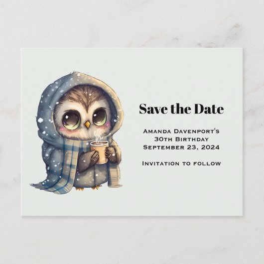 Niedliches Schale im Winter mit Kaffee Save the Da Einladungspostkarte (Vorderseite)