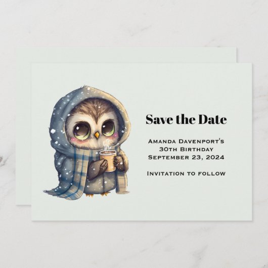 Niedliches Schale im Winter mit Kaffee Save The Date (Vorne/Hinten)