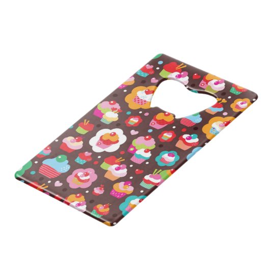 Niedliches Schalen-Kuchen-Muster Geldkarten Flaschenöffner (Vorderseite Schrägansicht)