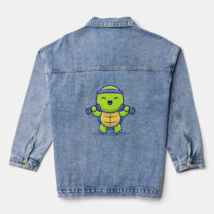 Niedliches Schildkrötenheben Dumbells Cartoon Illu Jeansjacke