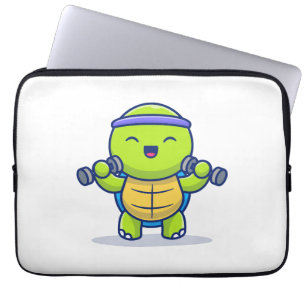 Niedliches Schildkrötenheben Dumbells Cartoon Illu Laptopschutzhülle