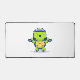 Niedliches Schildkrötenheben Dumbells Cartoon Illu Schreibtischunterlage