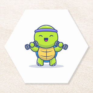 Niedliches Schildkrötenheben Dumbells Cartoon Illu Untersetzer