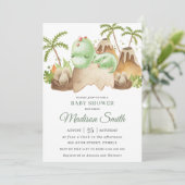 Niedliches Schlafbaby Dinosaur Jurassic Boy Dusche Einladung (Stehend Vorderseite)